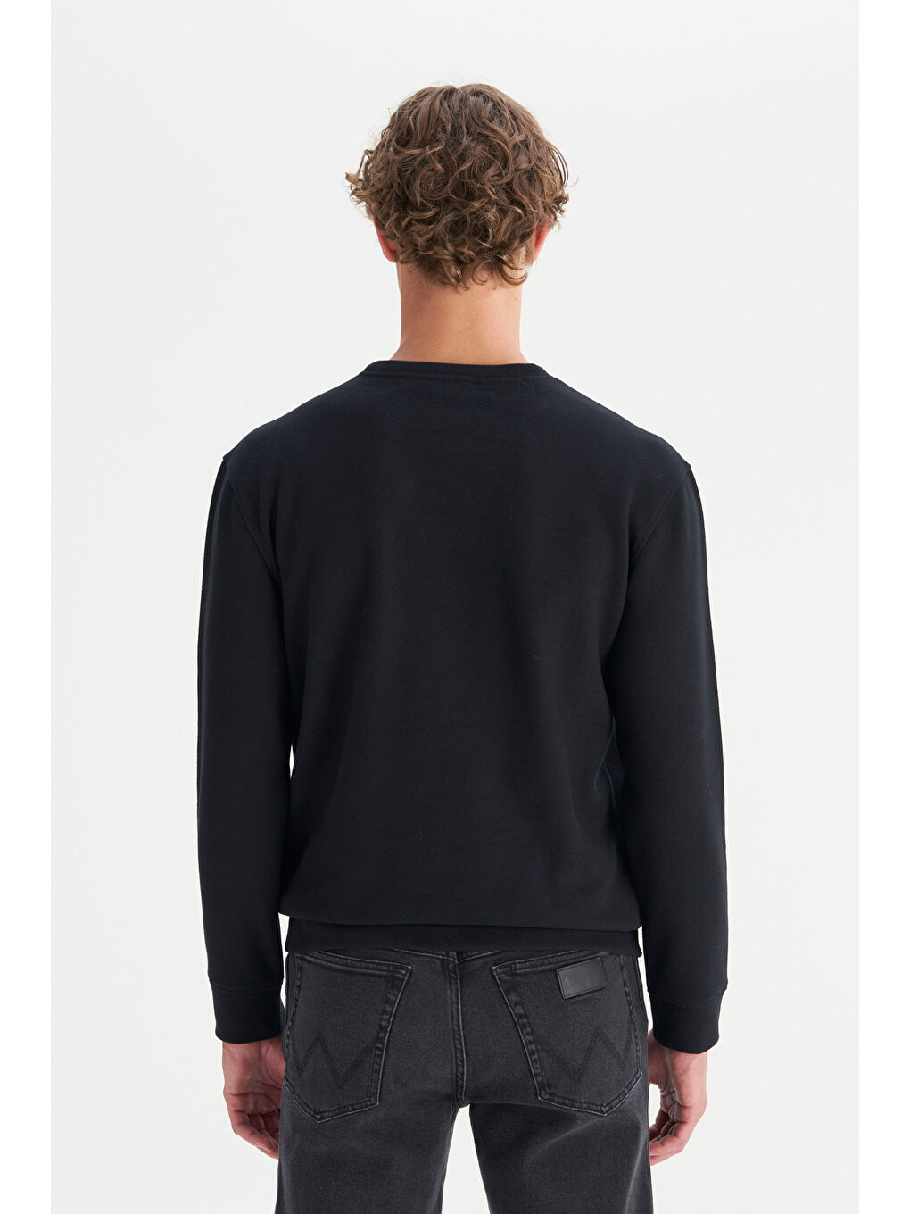 Siyah Pamuklu Regular Fit Bisiklet Yaka Selanik Örgü Sweatshirt-4