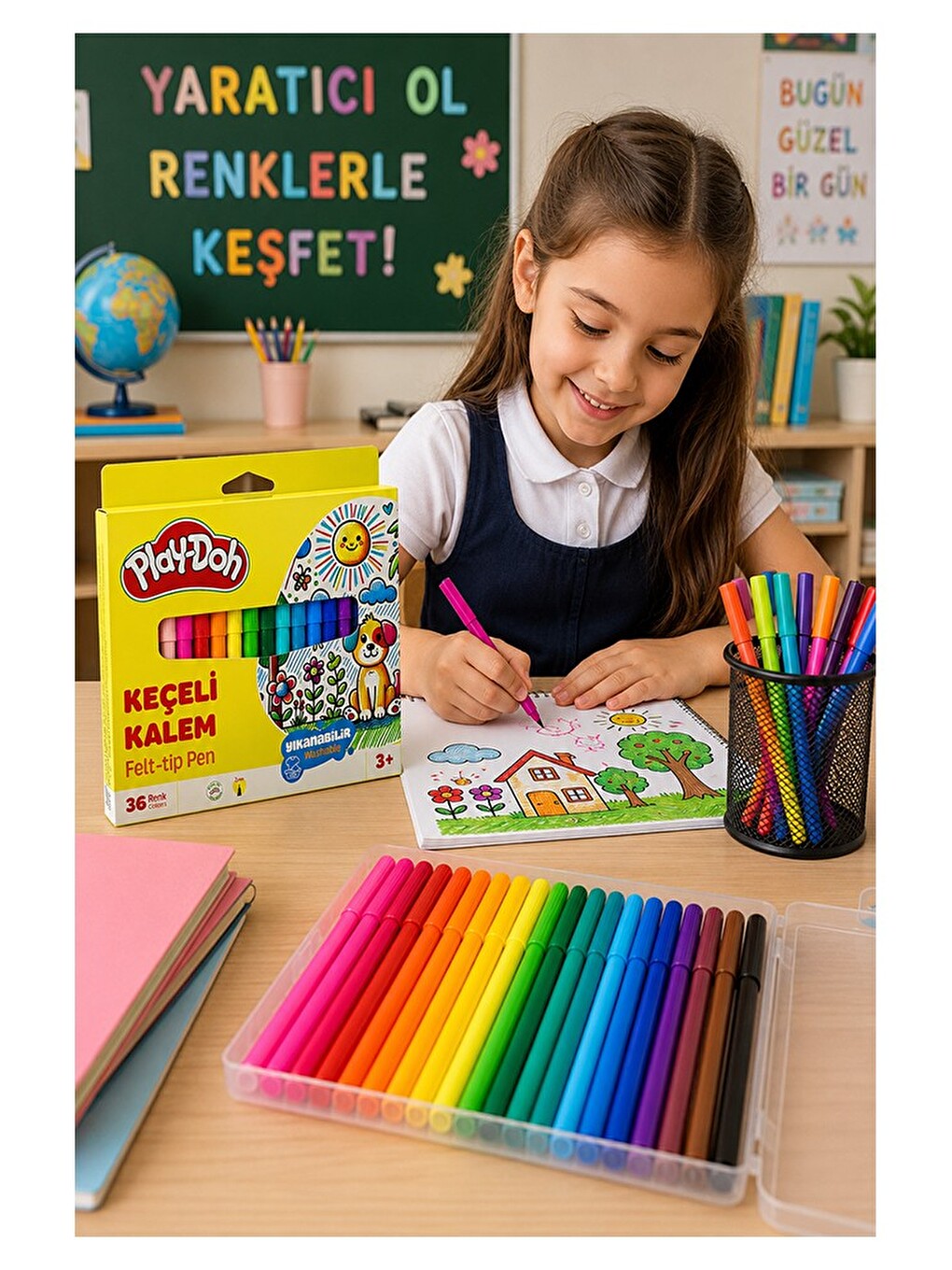 Keçeli Kalem 36 Renk 1 Paket 36 Lı Keçeli Kalem Canlı Renkler Yıkanabilir Kaliteli Öğrenci-3