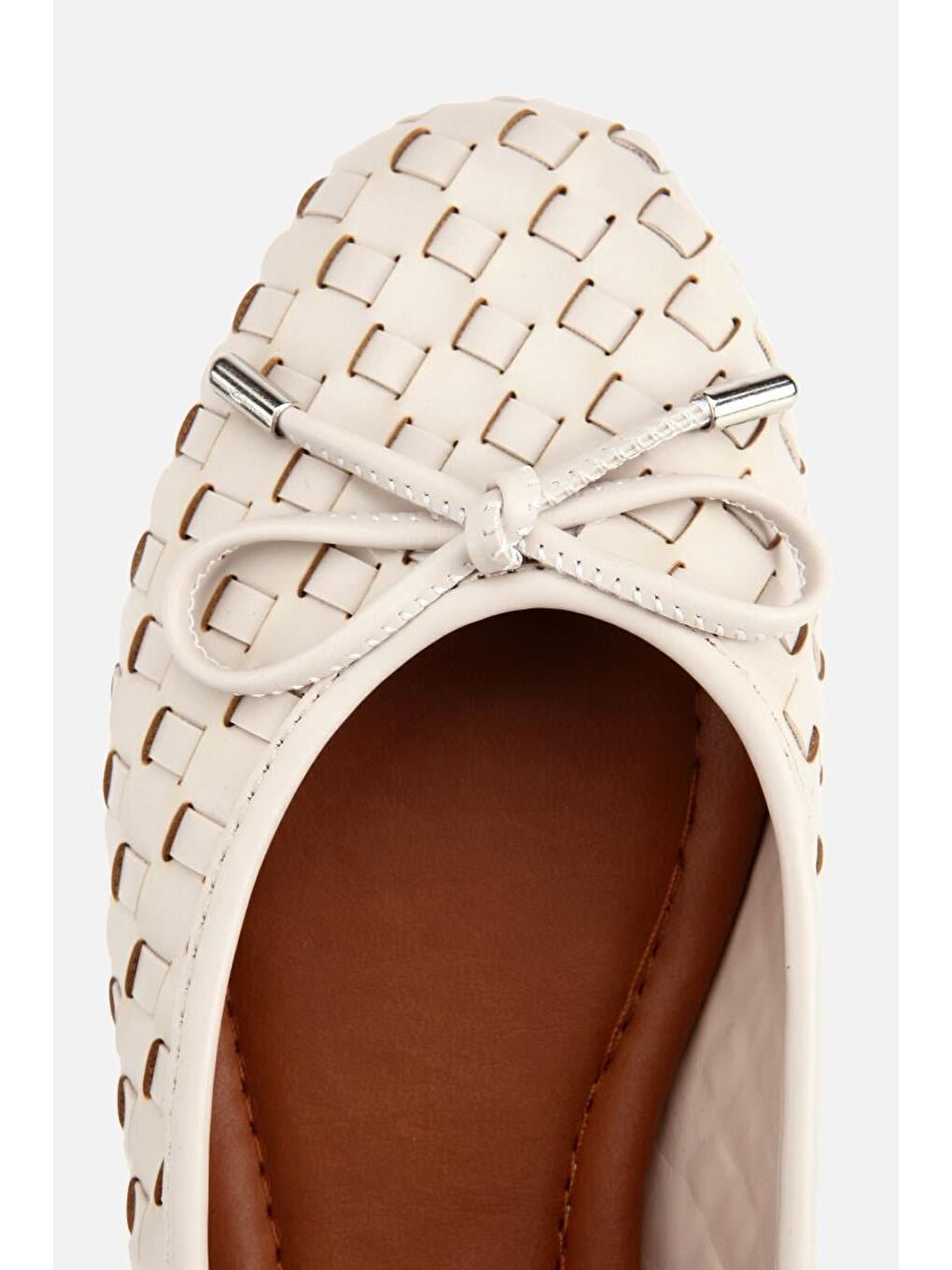 Kadın Bej Örgü Detaylı Günlük Düz Babet-4