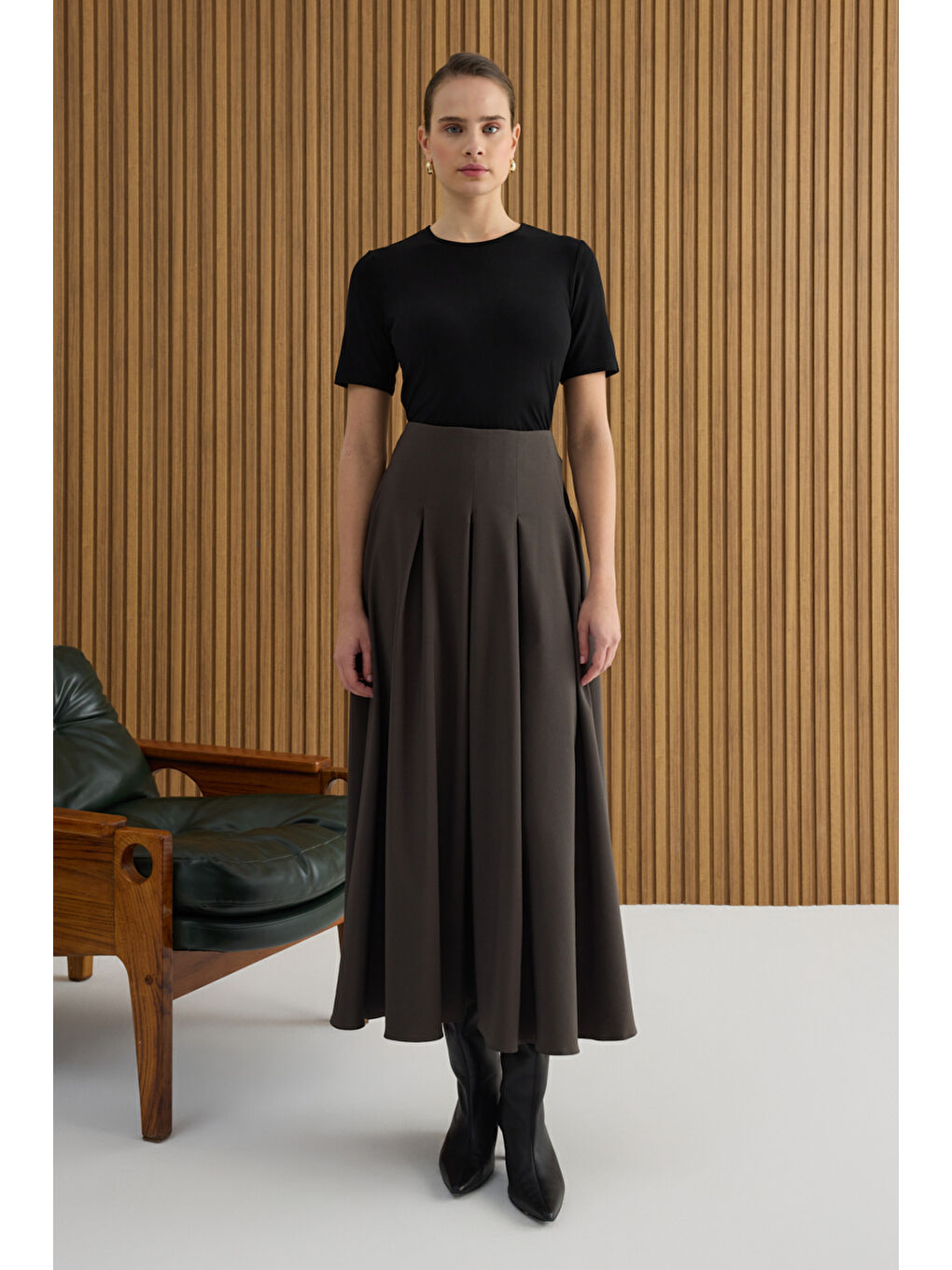 Kahverengi Pamuk Pileli Etek-1