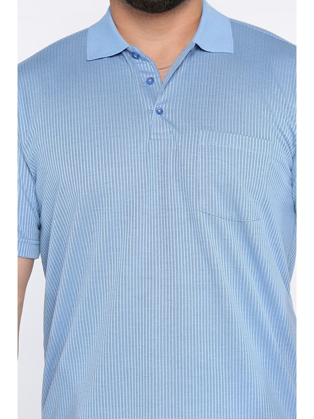 Mavi Polo Yaka Cepli Erkek Tişört-3