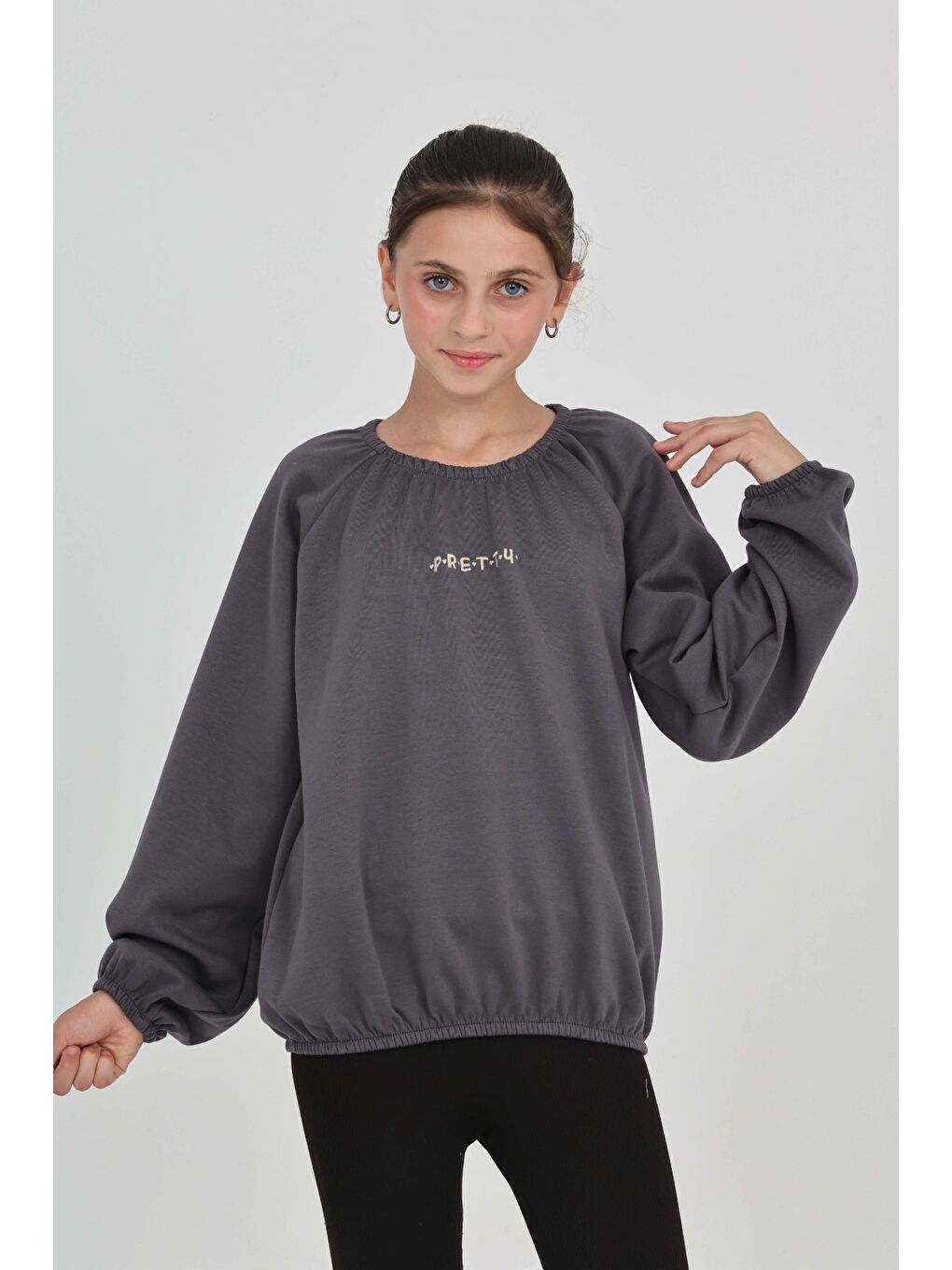 Antrasit Kız Çocuk Pretty Baskılı Sweatshirt