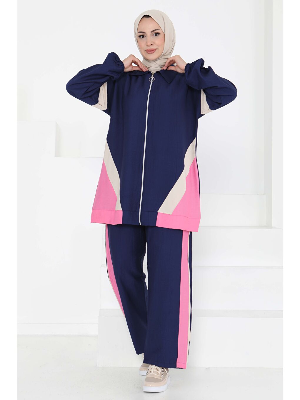 İndigo Garnili Fermuarlı İkili Takım Indigo - 27176-1