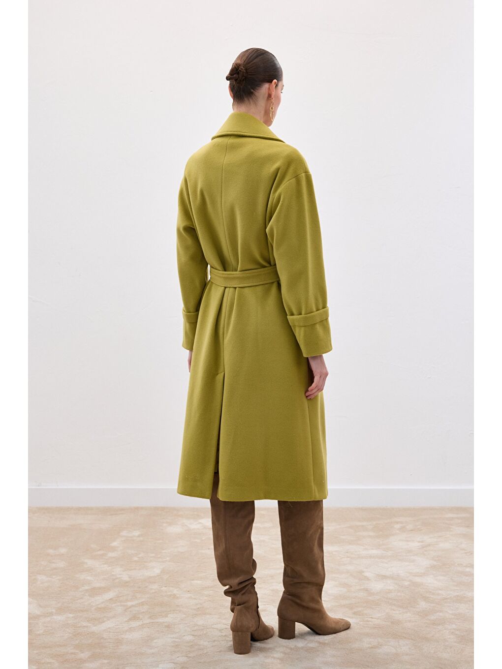 Beli Bağlamalı Uzun Kaban - Yağ Yeşili-7