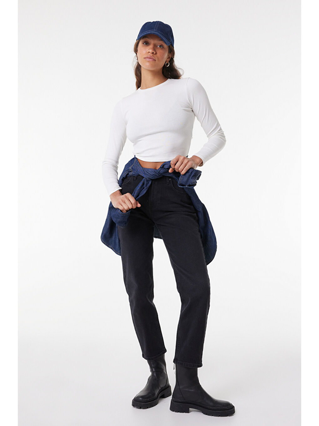 Bej Carol Regular Fit Normal Kesim Yüksek Bel Antrasit Jean Jean Pantolon