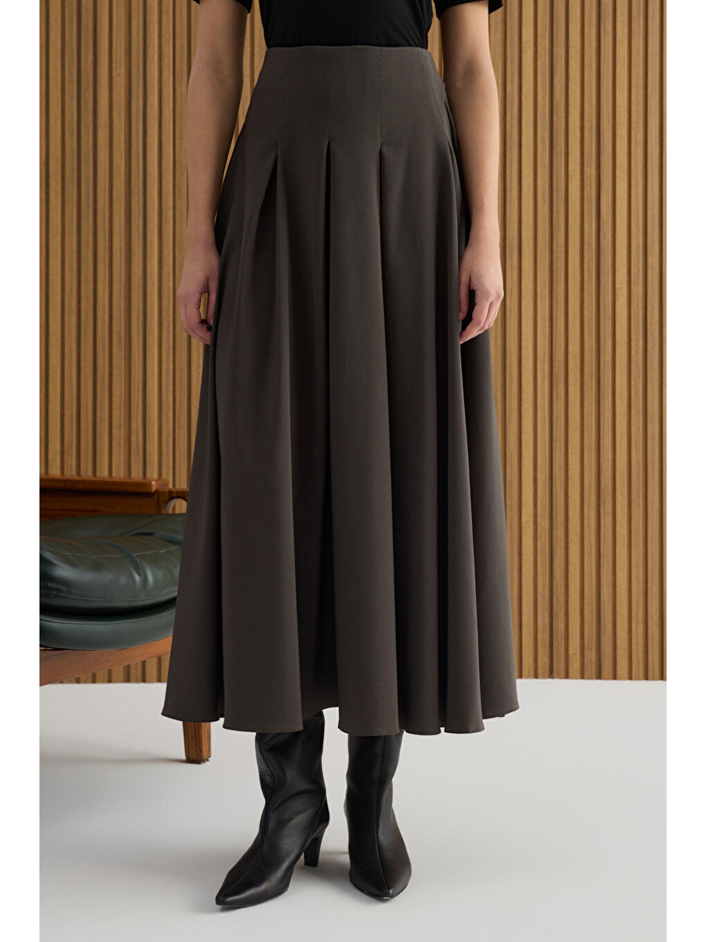 Kahverengi Pamuk Pileli Etek-2