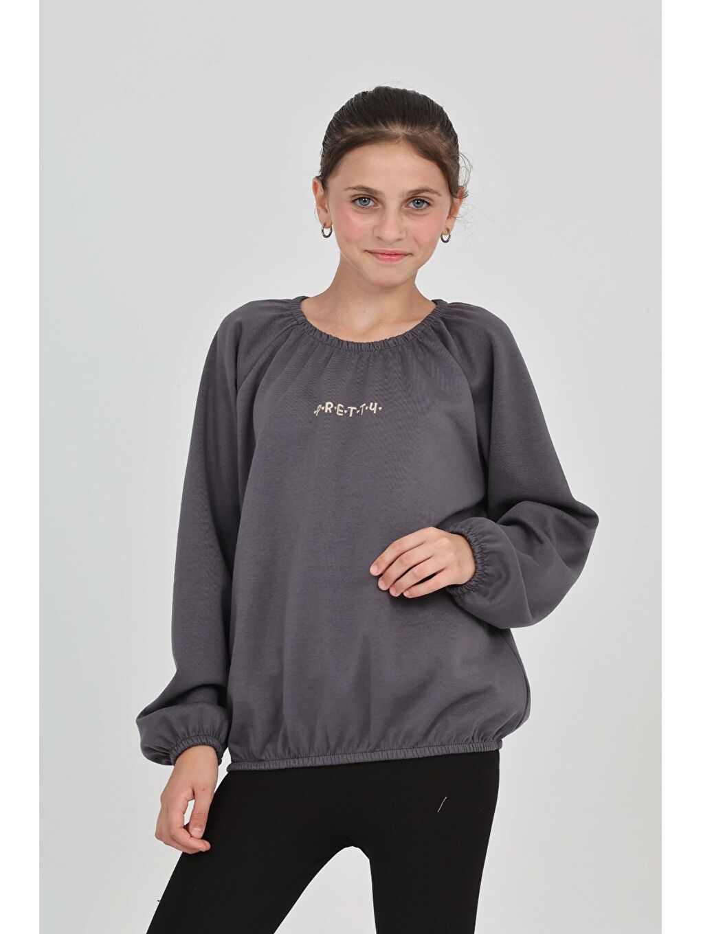 Antrasit Kız Çocuk Pretty Baskılı Sweatshirt-1