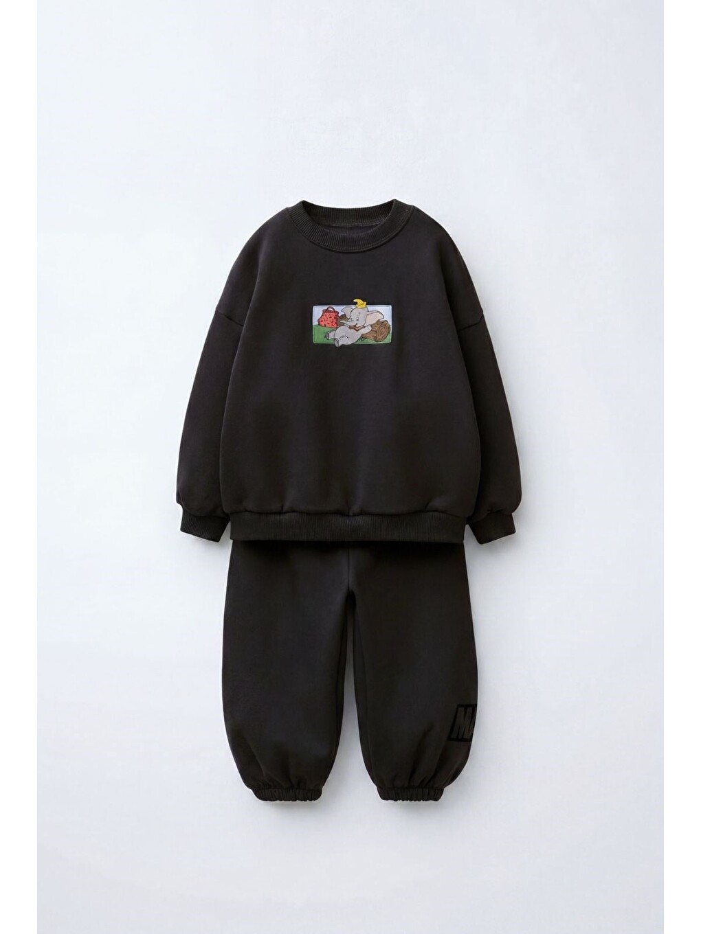 Çocuk Figürlü Siyah Sweatshirt Ve Eşofman Altı Takımı