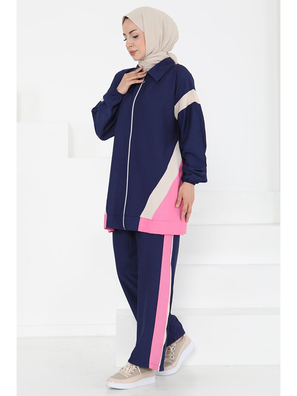 İndigo Garnili Fermuarlı İkili Takım Indigo - 27176-3