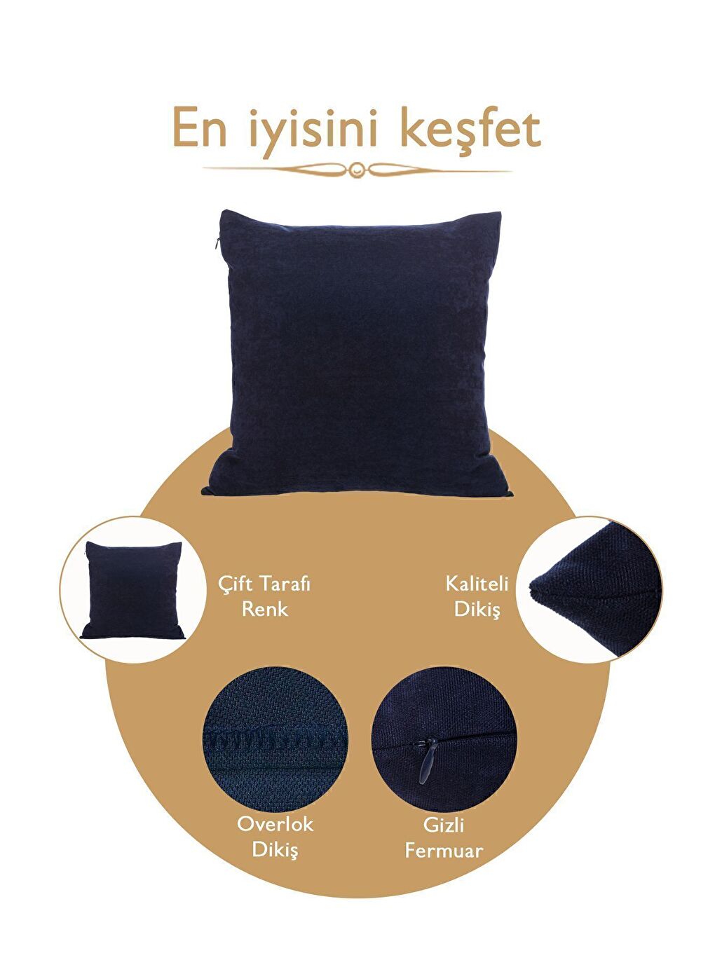 Panoroma Süet Dokulu Düz Punch (Panç) İçin Uygun Koyu Lacivert 40x40 Dekoratif Kırlent Kılıfı-6