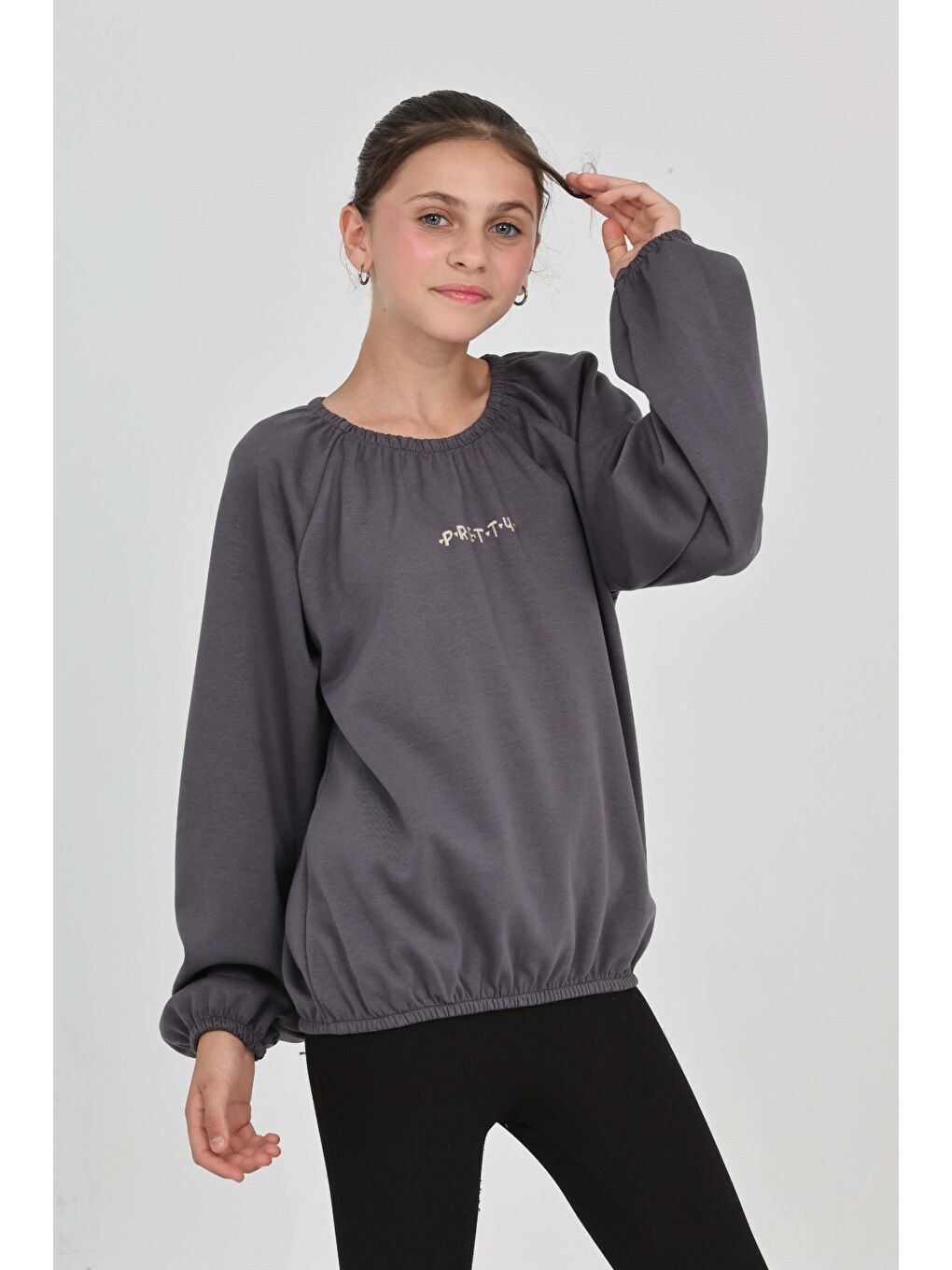 Antrasit Kız Çocuk Pretty Baskılı Sweatshirt-2