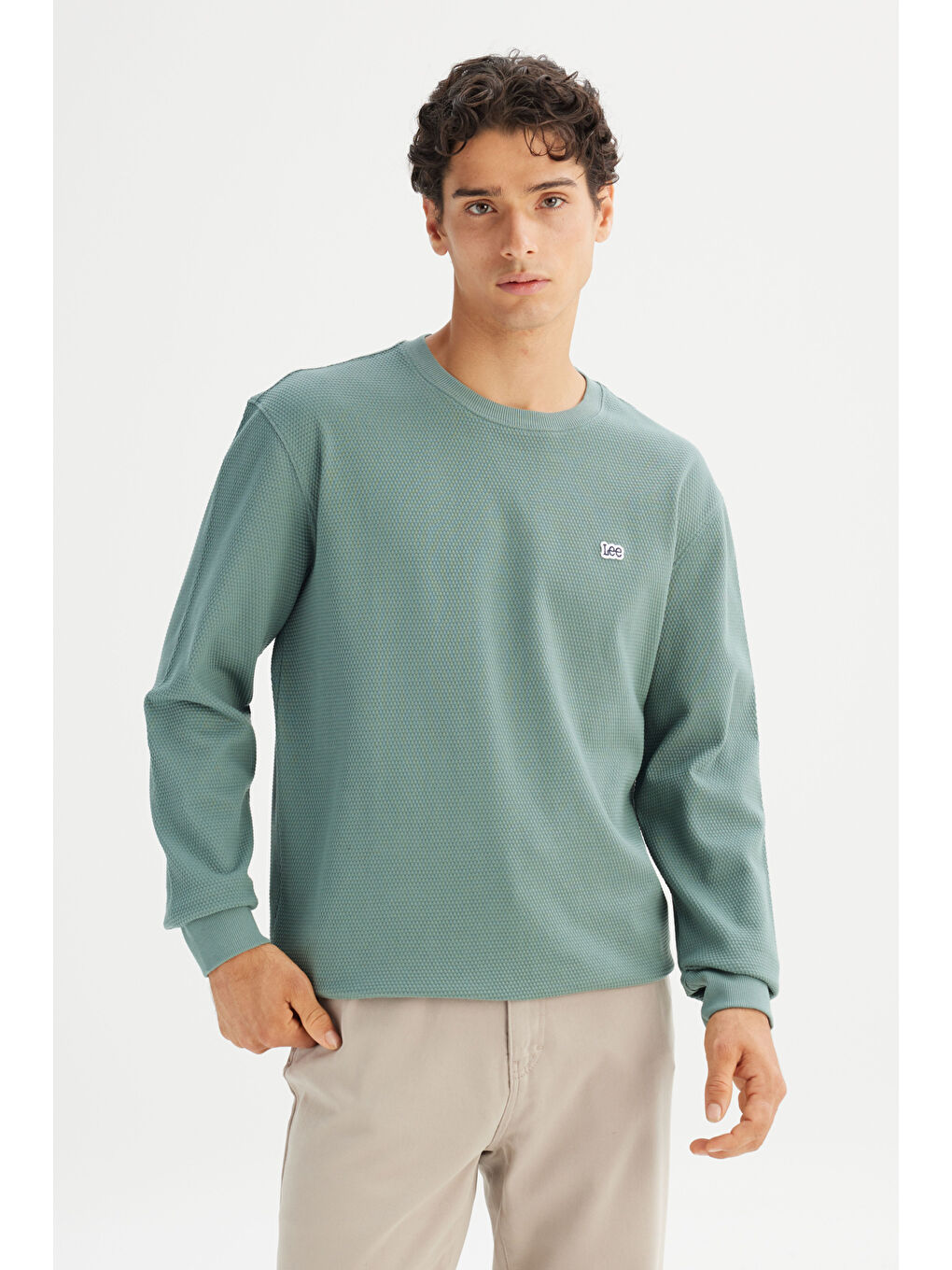 Haki %100 Pamuk Regular Fit Normal Kesim Bisiklet Yaka Logo Detaylı Sweatshirt