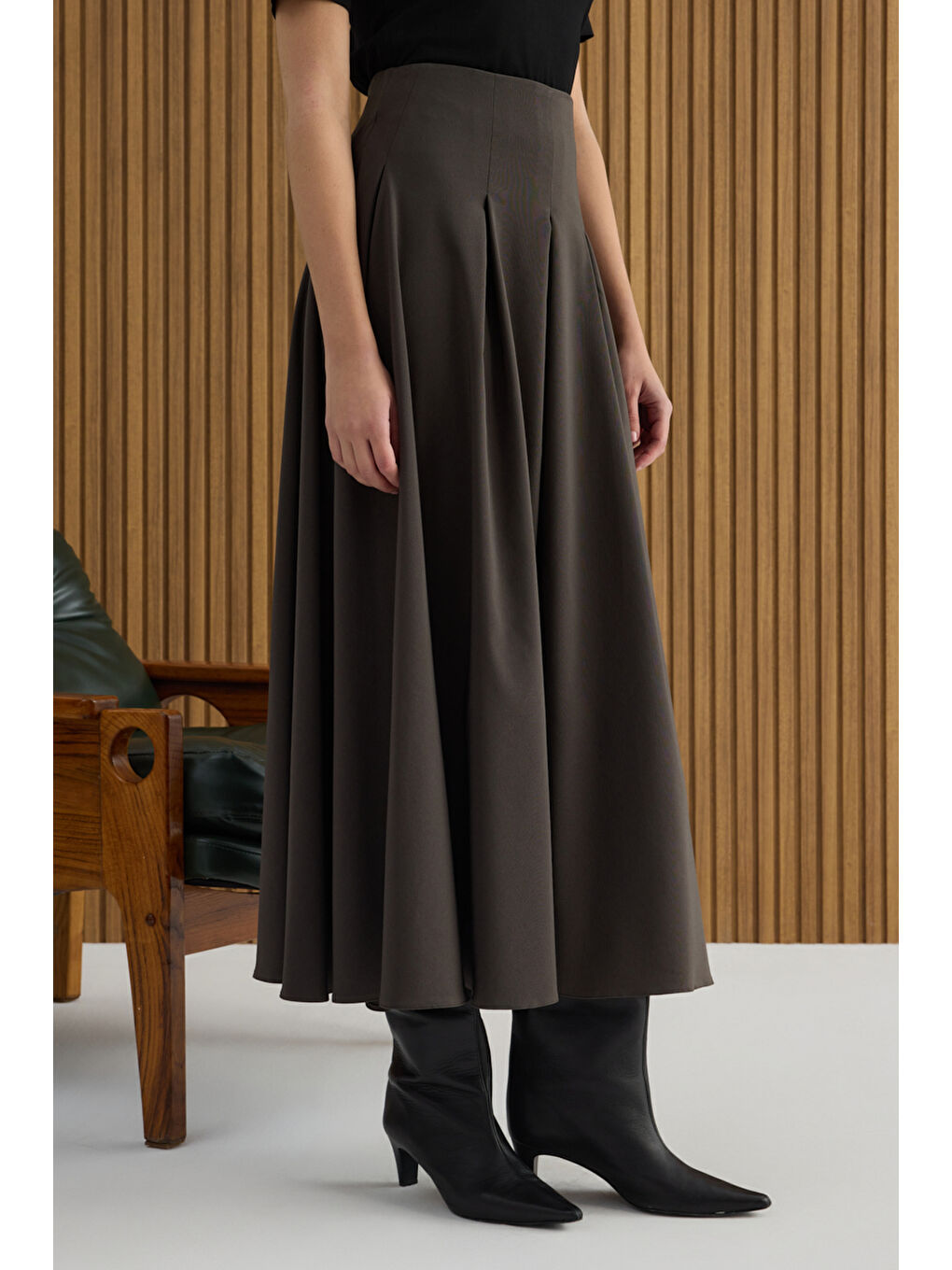 Kahverengi Pamuk Pileli Etek-3