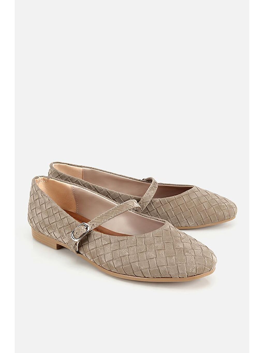 Bej Kadın Vizon Örgü Detaylı Günlük Düz Tabanlı Babet-1