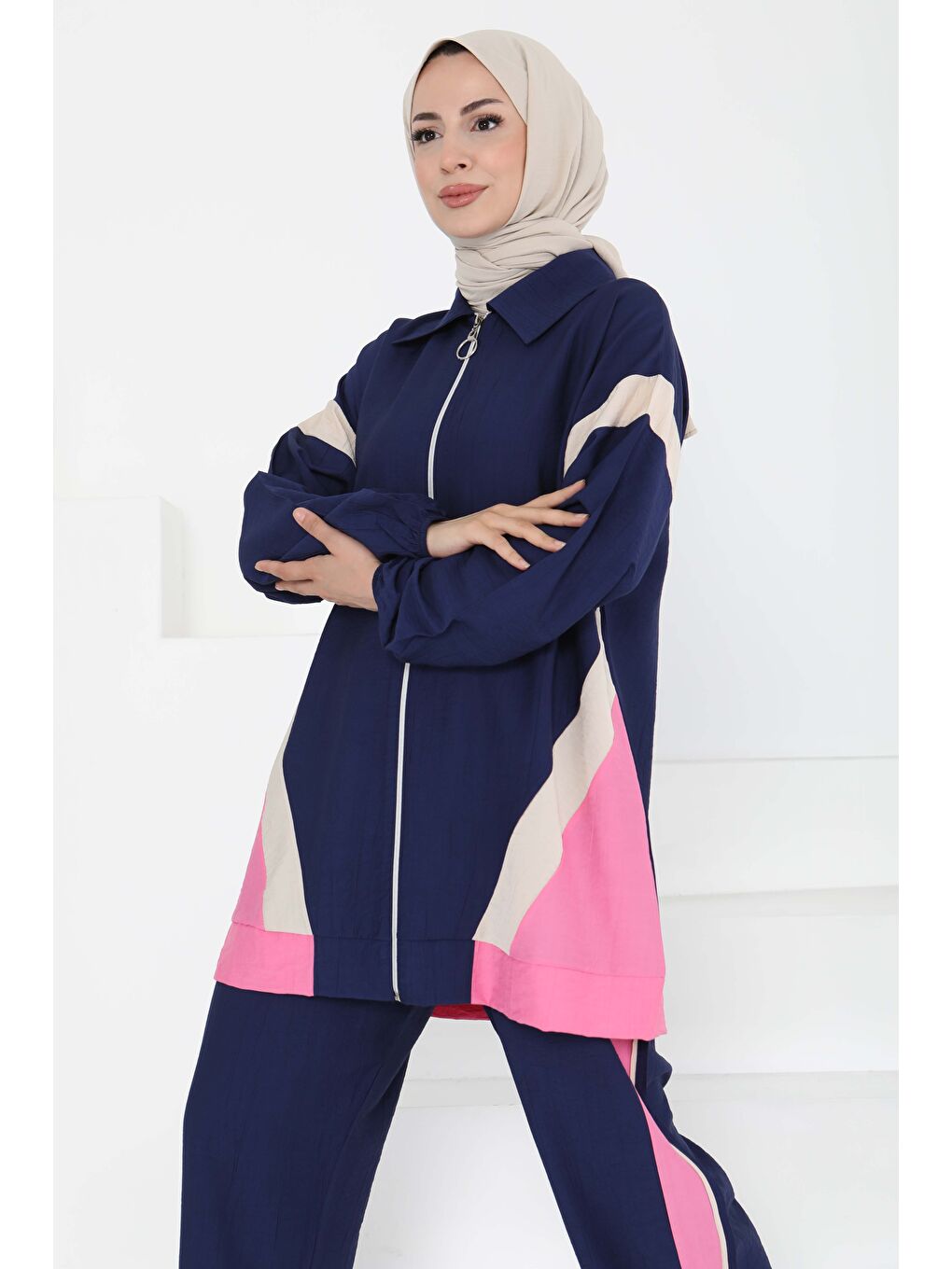 İndigo Garnili Fermuarlı İkili Takım Indigo - 27176-4