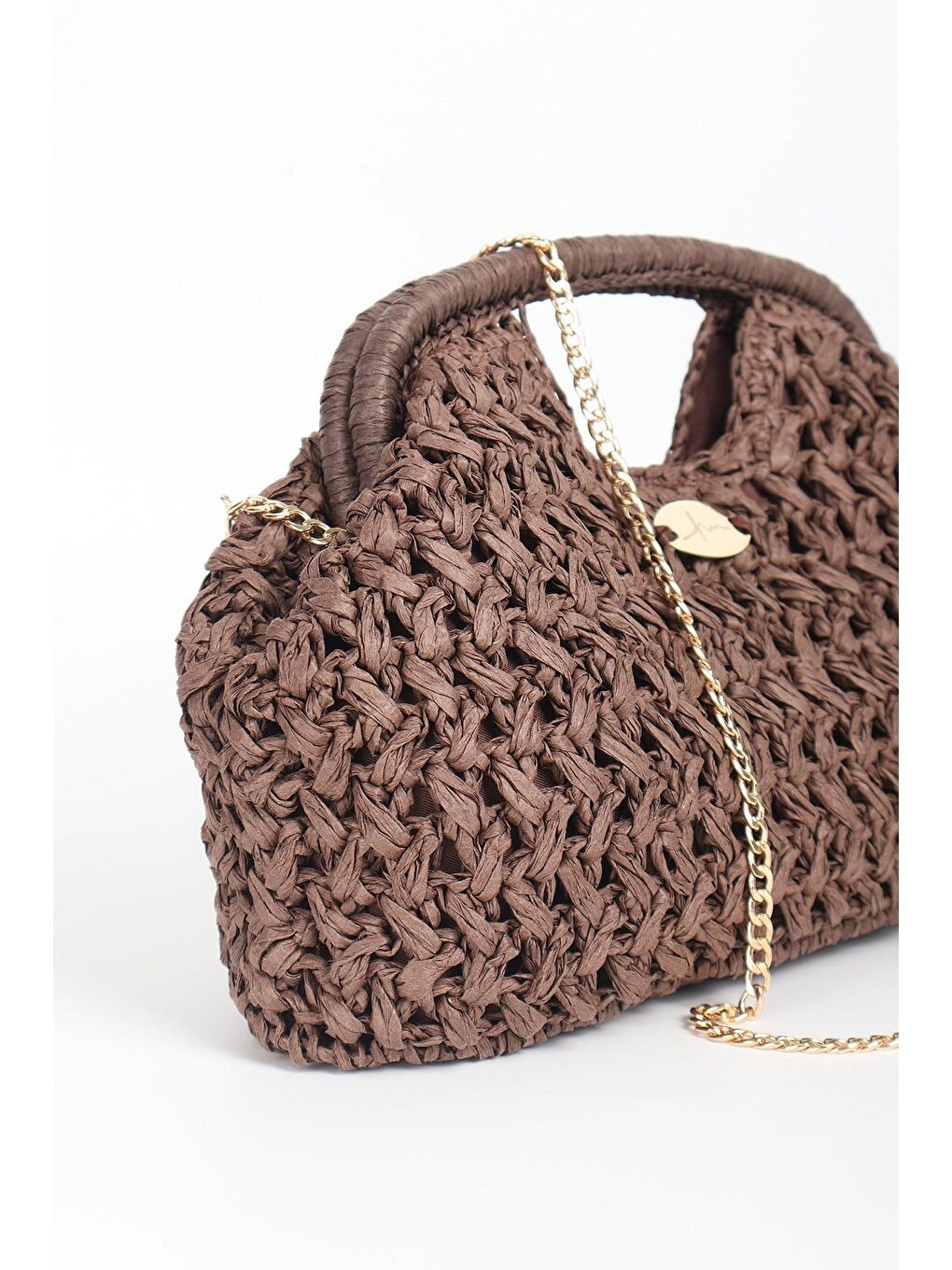 Zincir Detaylı Kahverengi Plaj El Çantası 1137-1