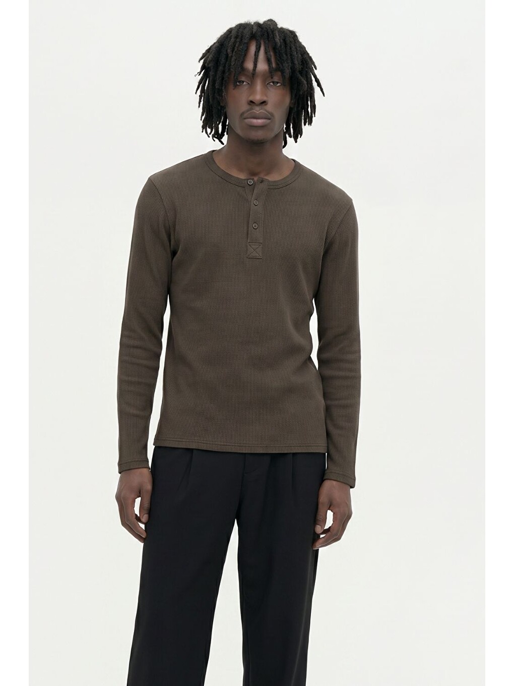 Erkek Haki Henley  T-Shirt-1