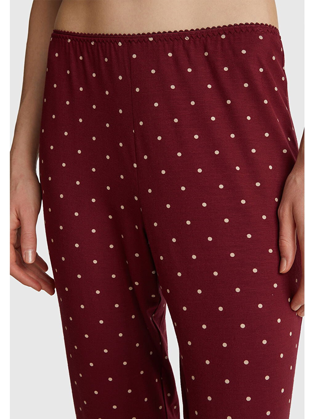 Kadın Bordo Viskoz Karışımlı Esnek Pijama Altı-5