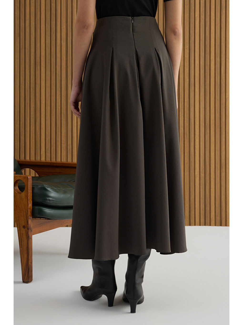 Kahverengi Pamuk Pileli Etek-5