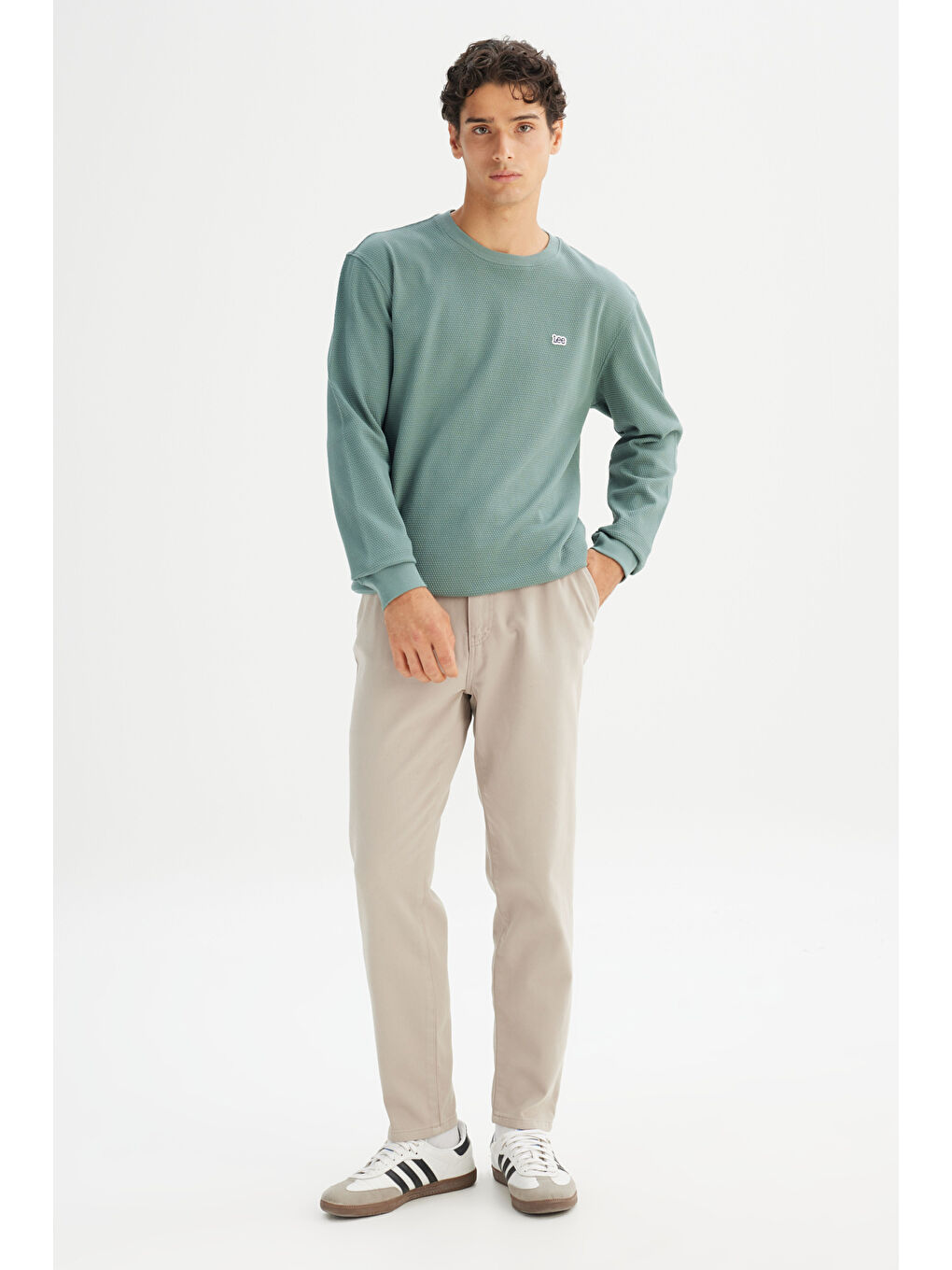 Haki %100 Pamuk Regular Fit Normal Kesim Bisiklet Yaka Logo Detaylı Sweatshirt-1