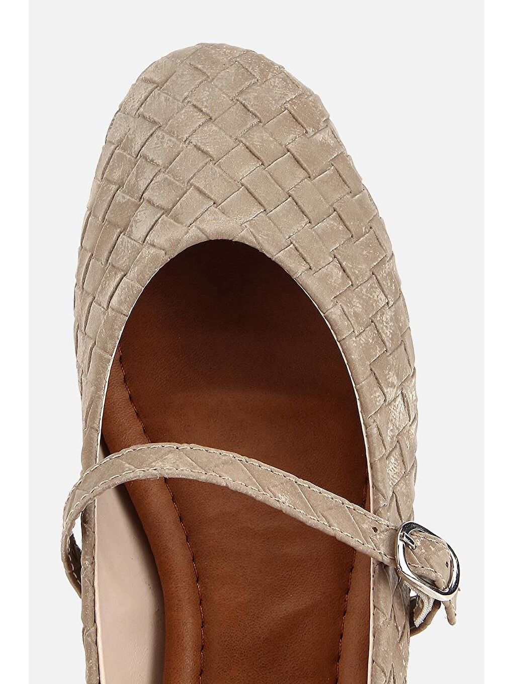 Bej Kadın Vizon Örgü Detaylı Günlük Düz Tabanlı Babet-4