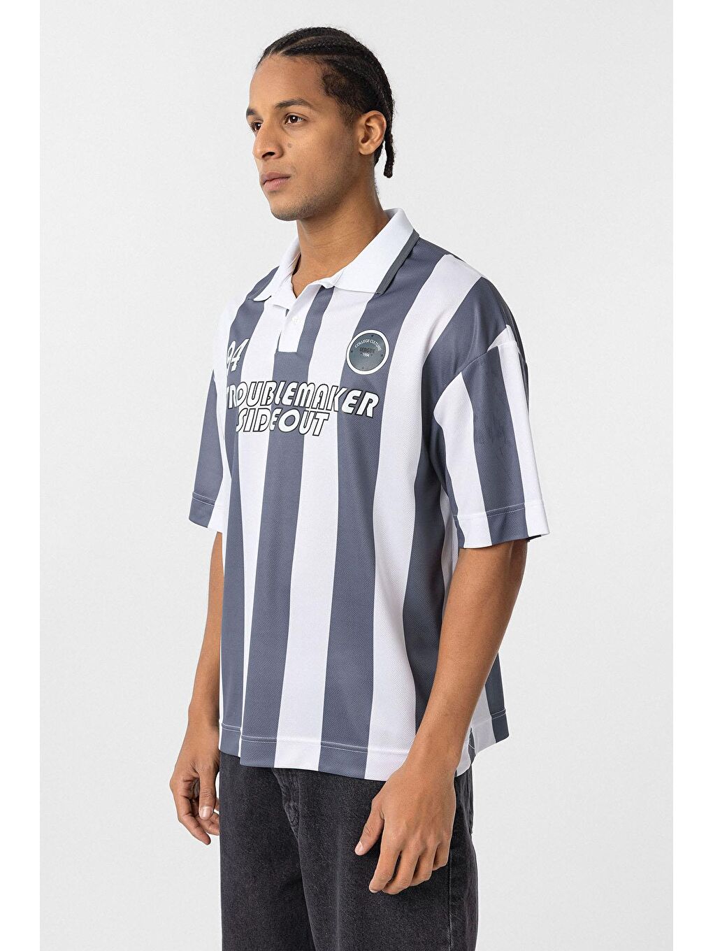 Gri Oversize Polo Yaka Forma Tişört Füme-3