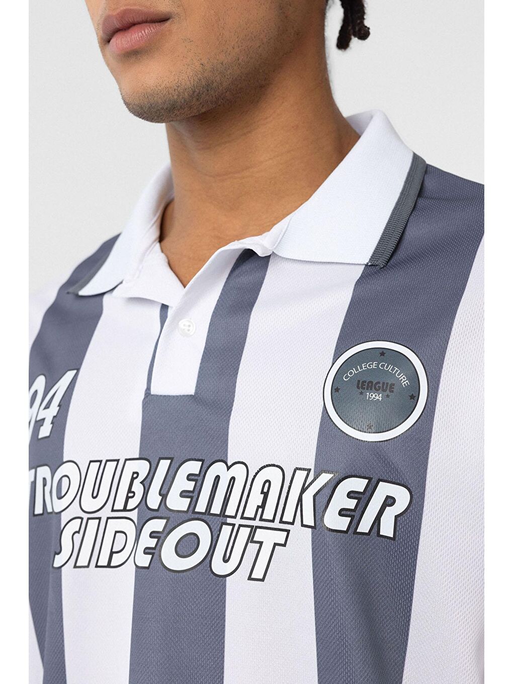 Gri Oversize Polo Yaka Forma Tişört Füme-4