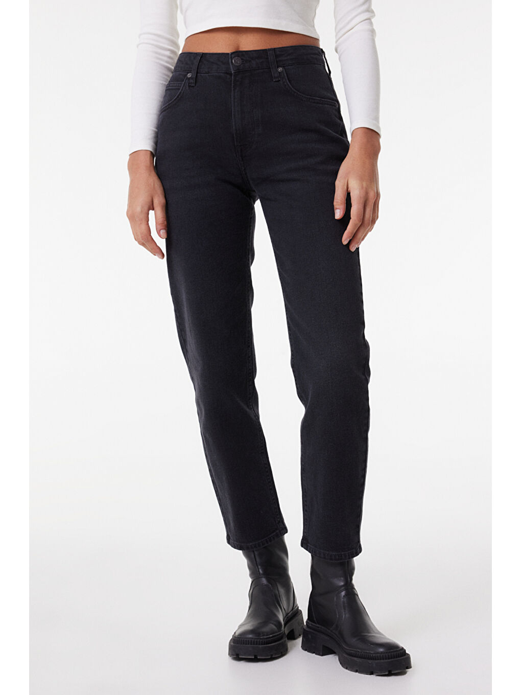 Bej Carol Regular Fit Normal Kesim Yüksek Bel Antrasit Jean Jean Pantolon-2