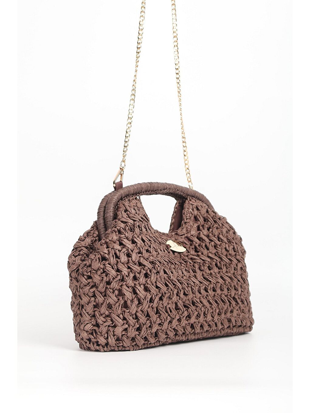 Zincir Detaylı Kahverengi Plaj El Çantası 1137-2