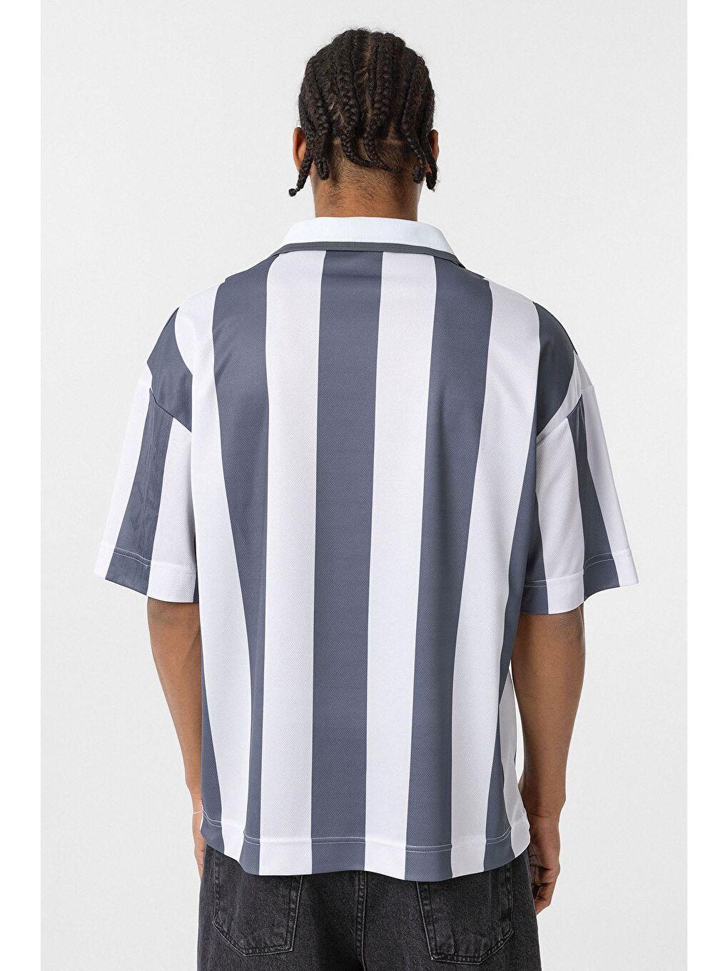 Gri Oversize Polo Yaka Forma Tişört Füme-5