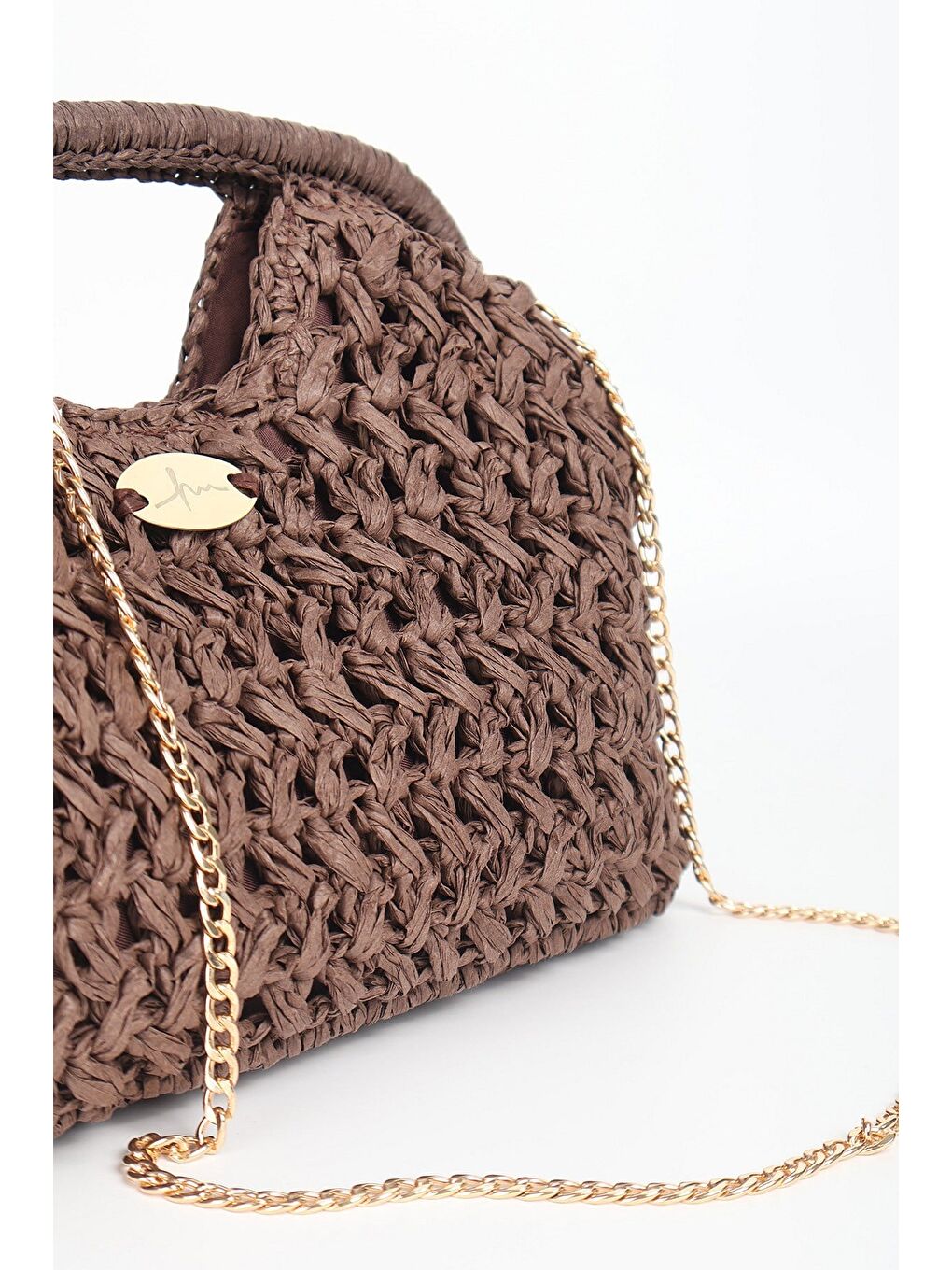 Zincir Detaylı Kahverengi Plaj El Çantası 1137-3