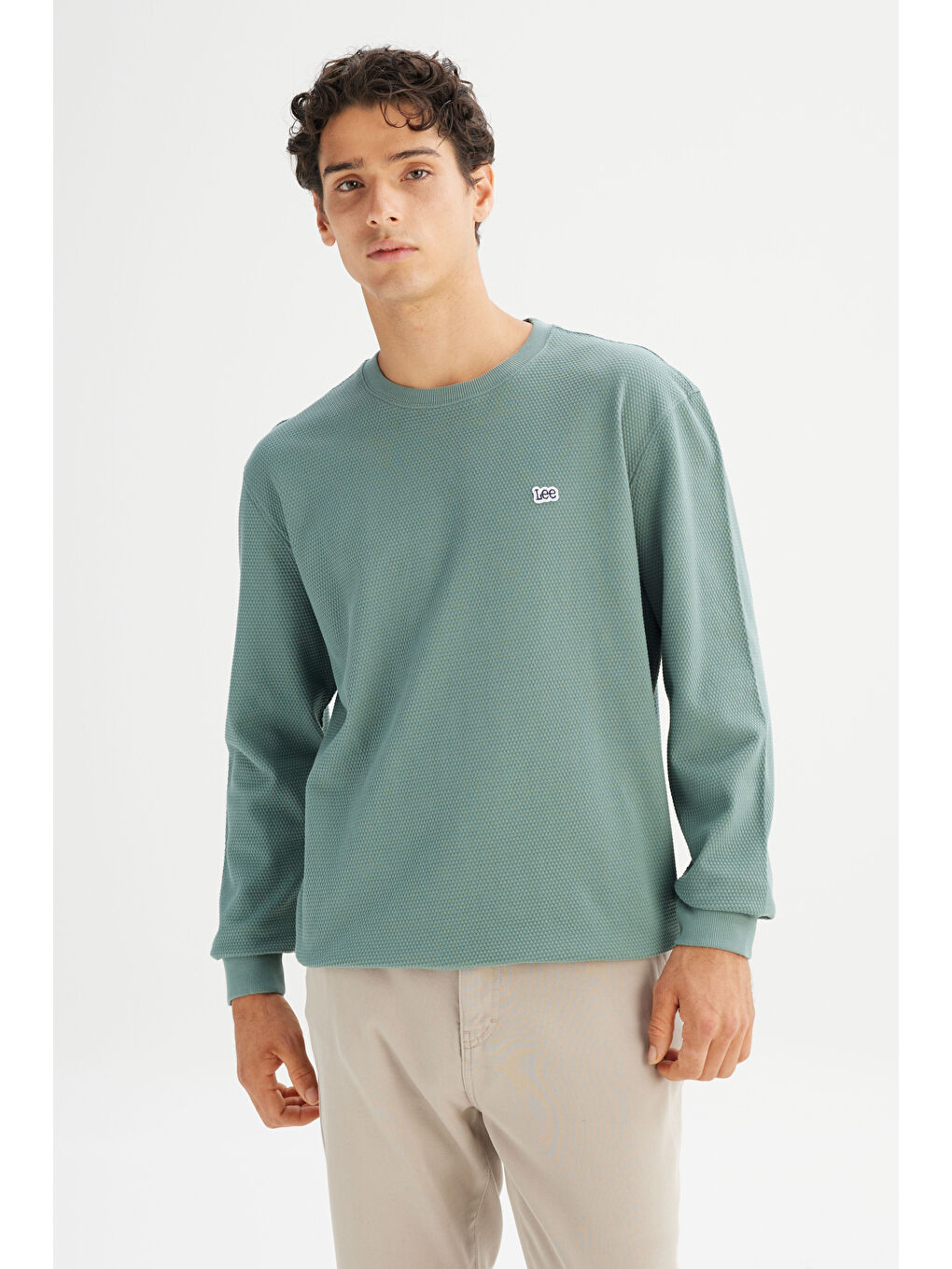 Haki %100 Pamuk Regular Fit Normal Kesim Bisiklet Yaka Logo Detaylı Sweatshirt-2