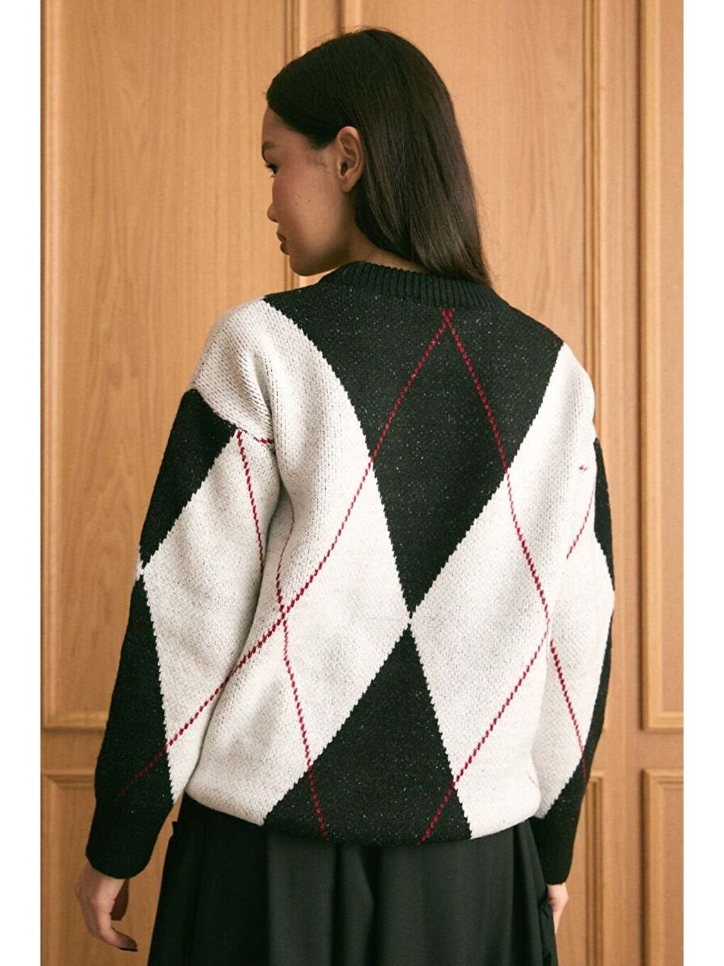 Siyah Baklava Desen Triko Kazak-2