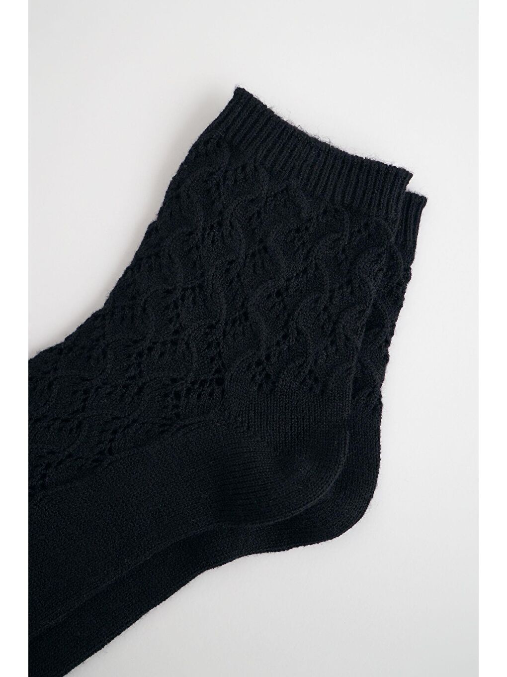 Kadın Premium Desenli Triko Soket Çorap Siyah-1