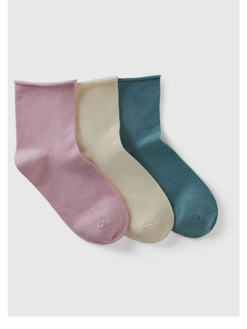 Kadın Krem - Lila - Mint Pamuk Karışımlı Düz Renk 3'lü Çorap Seti