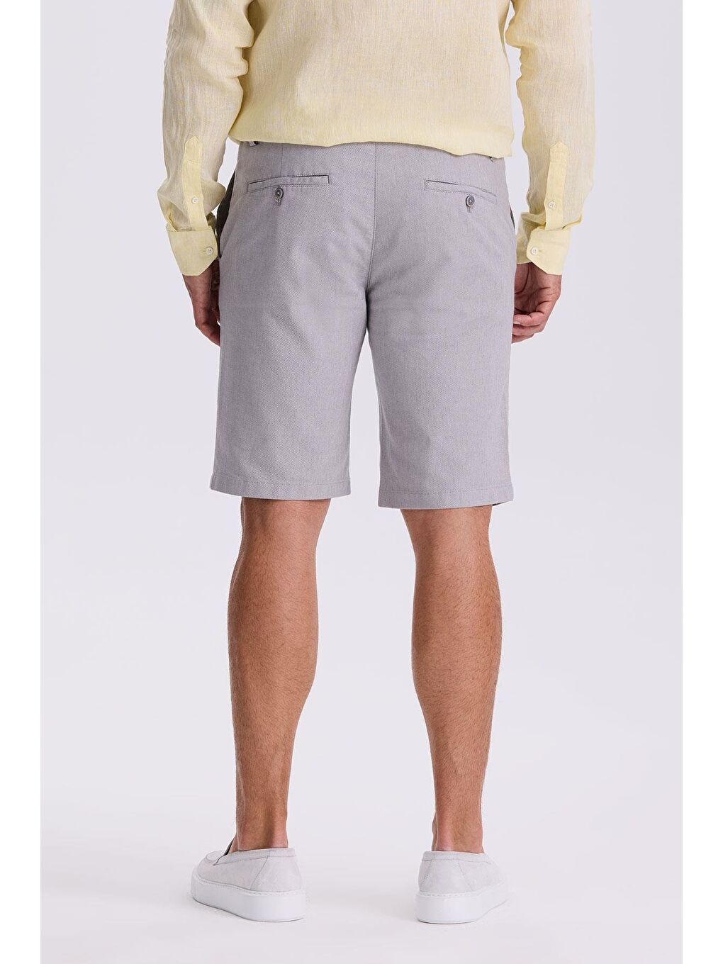 Gri Comfort Fit Keten Dokulu Rahat Kesim Pamuklu Şort-3