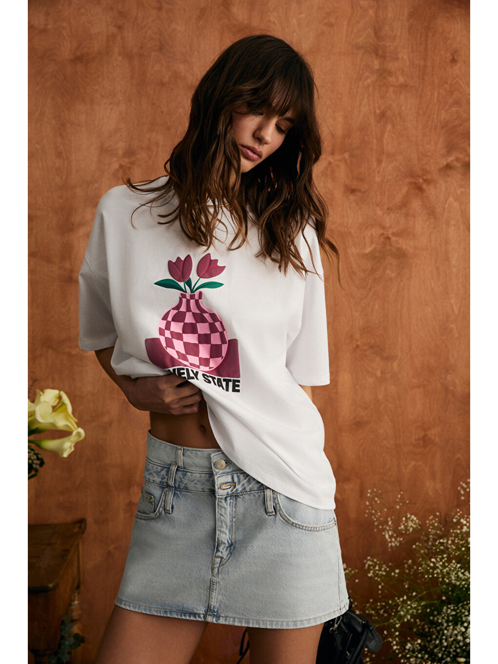 Beyaz SPRINE Kadın Yumuşak Kumaşlı %100 Pamuklu Baskılı Regular BEYAZ T-Shirt-1