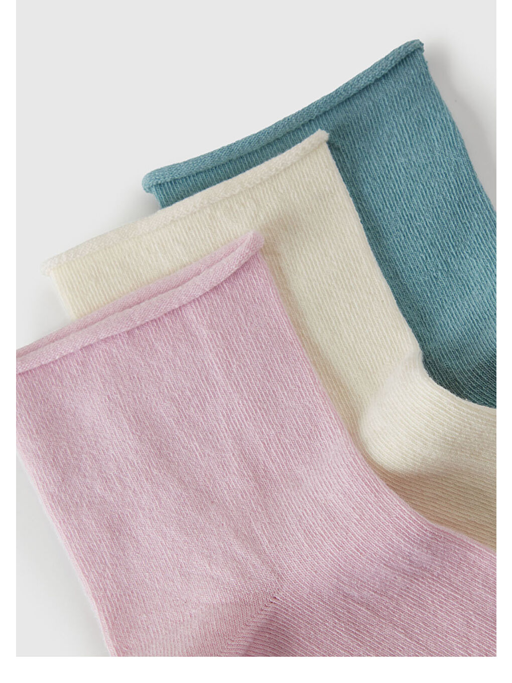 Kadın Krem - Lila - Mint Pamuk Karışımlı Düz Renk 3'lü Çorap Seti-1