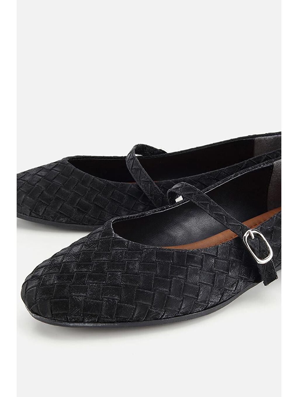 Kadın Siyah Örgü Detaylı Günlük Düz Tabanlı Babet-2