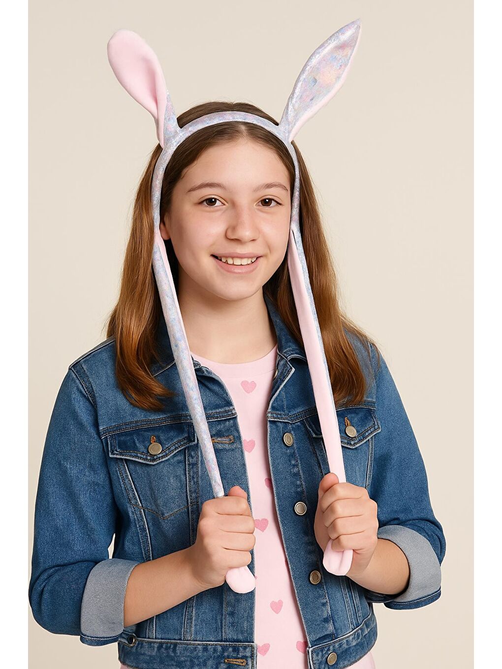 Pembe Tavşan Pullu Oynar Kulak Taç