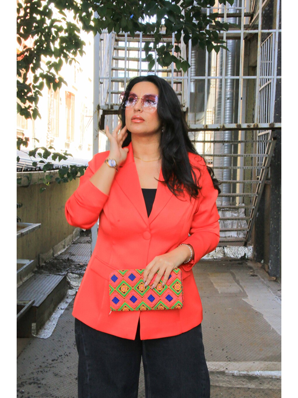 Kırmızı Kadın, Tek Düğmeli, Broşlu, Şik, Blazer Ceket-5