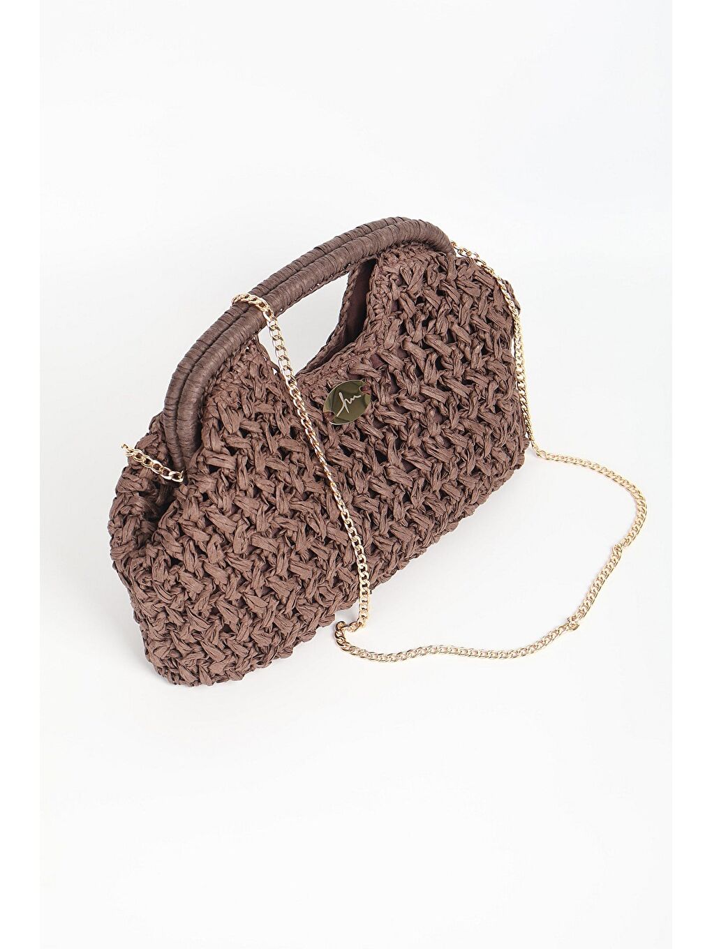 Zincir Detaylı Kahverengi Plaj El Çantası 1137-6