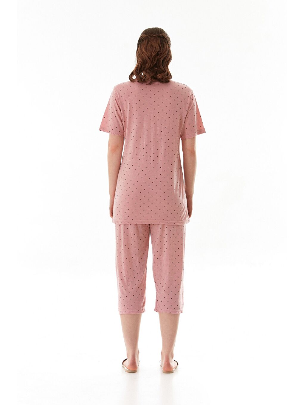 Pembe Yıldız Desenli Kısa Kol Büyük Beden Kapri Pijama Takımı-2