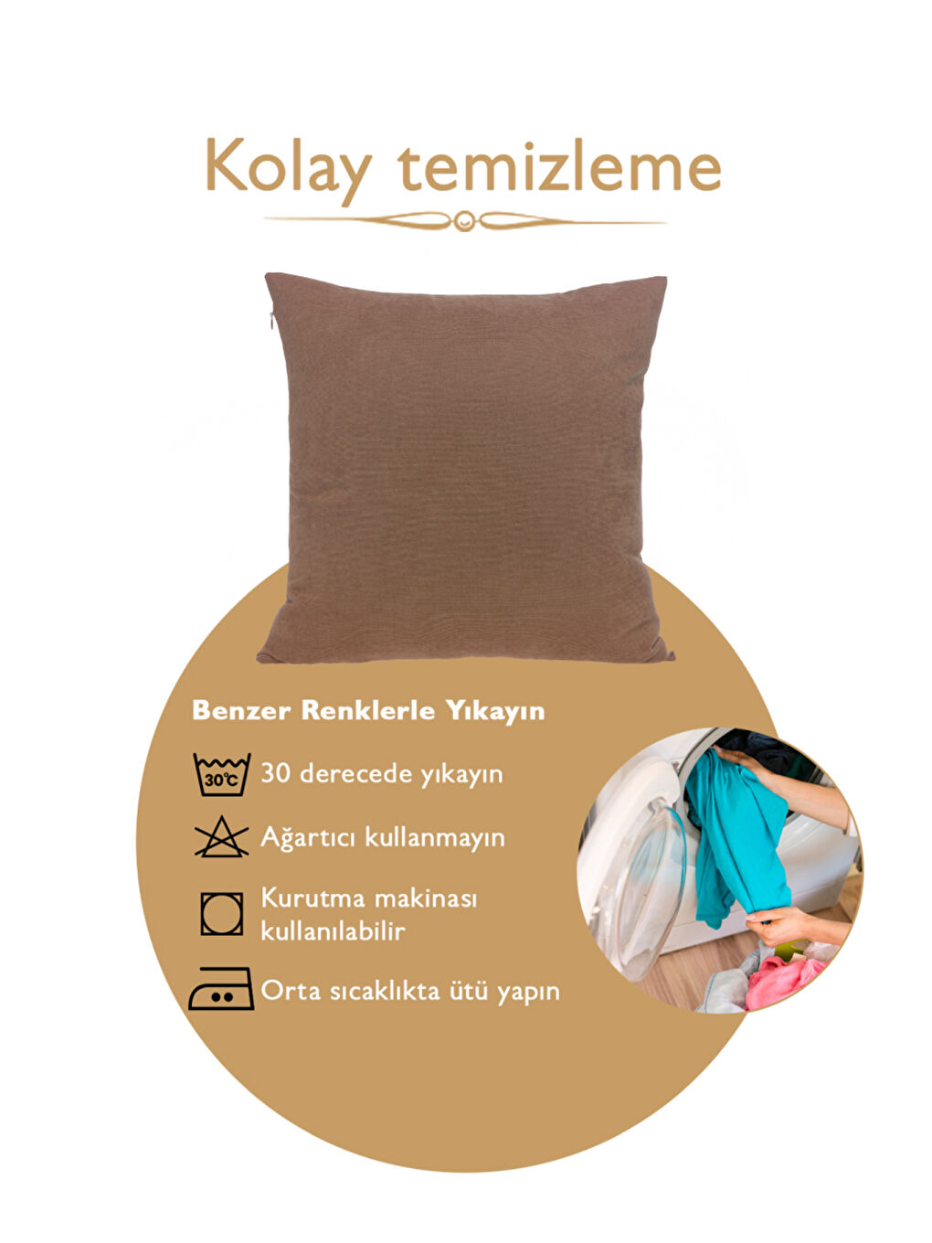 Panoroma Süet Dokulu Düz Punch (Panç) İçin Uygun Kahverengi 40x40 Dekoratif Kırlent Kılıfı-5