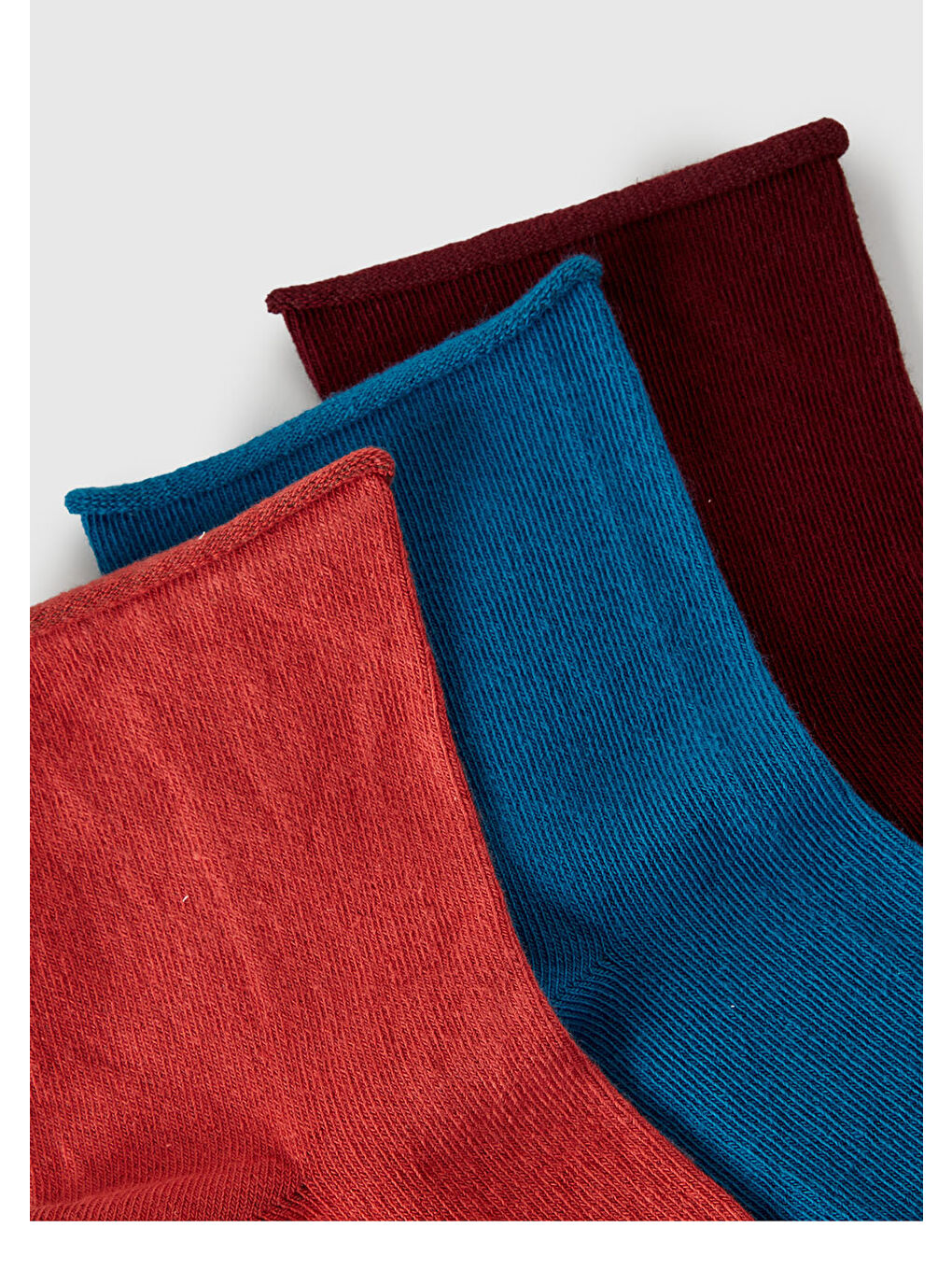 Kadın Kremit-Yeşil-Bordo Pamuk Karışımlı Düz Renk 3'lü Çorap Seti-1