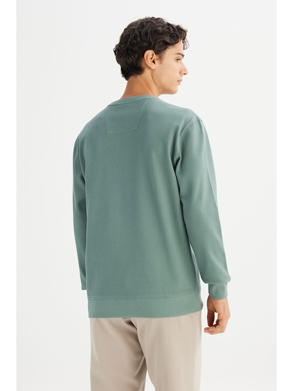 Haki %100 Pamuk Regular Fit Normal Kesim Bisiklet Yaka Logo Detaylı Sweatshirt-4