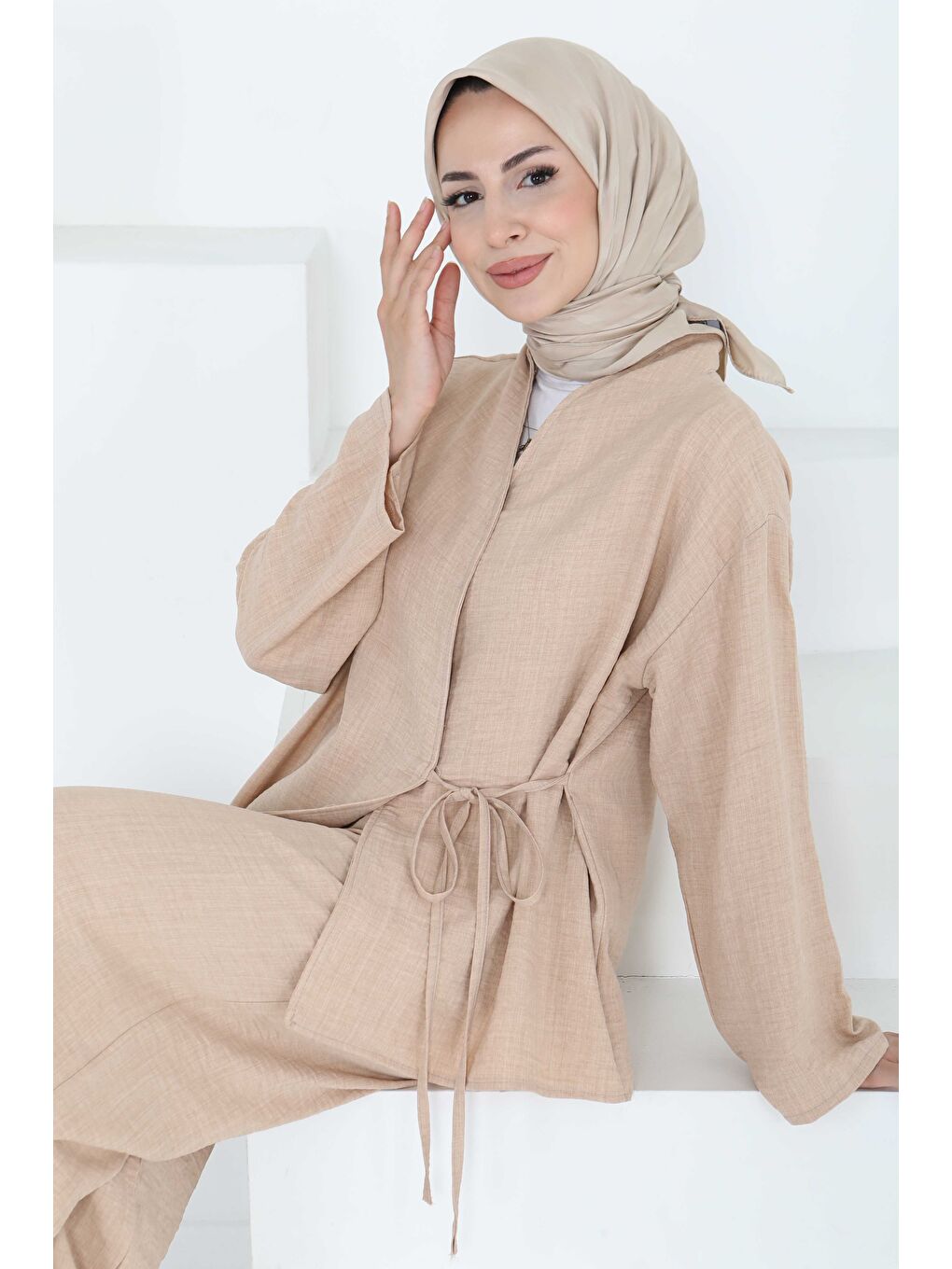 Bağlamalı Ceket Pantolon Bej - 27258