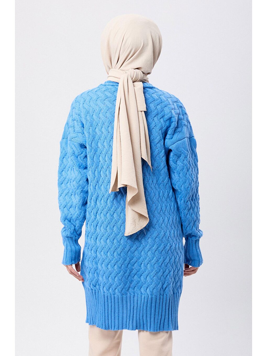 Ceket Yaka Kadın Mavi Triko Hırka - 23104-3