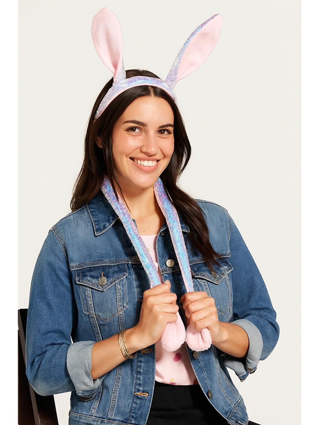 Pembe Tavşan Pullu Oynar Kulak Taç-1