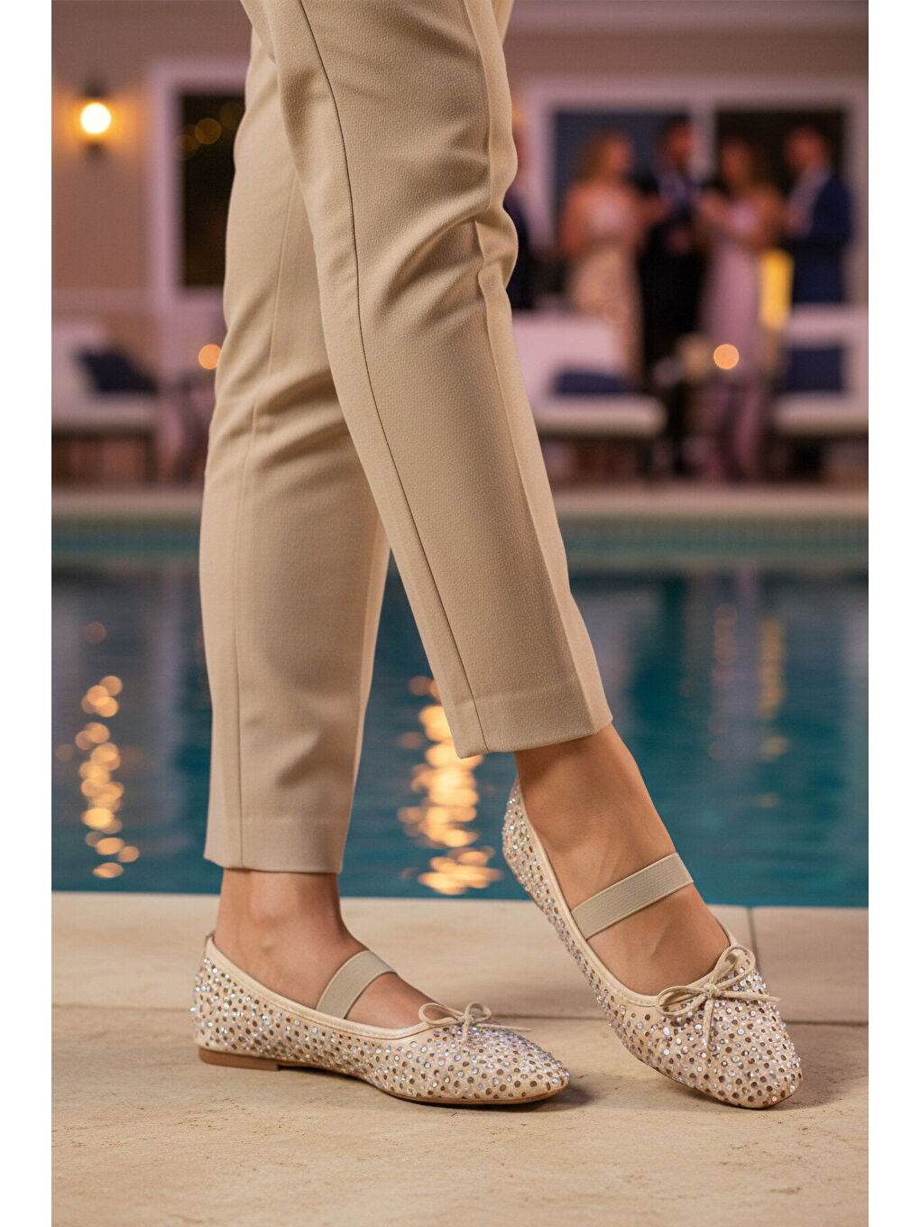 Bej Geniş Kalıp Hafif Esnek Kadın Taş İşlemeli Babet 681149 Z-2